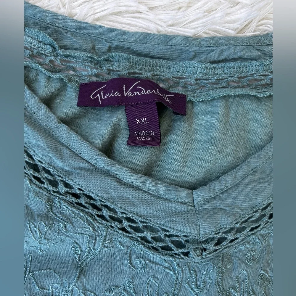 Gloria Vanderbilt Womens Aqua Short Sleeve Top Size XXL♥️5/25$ - Picture 2 of 8